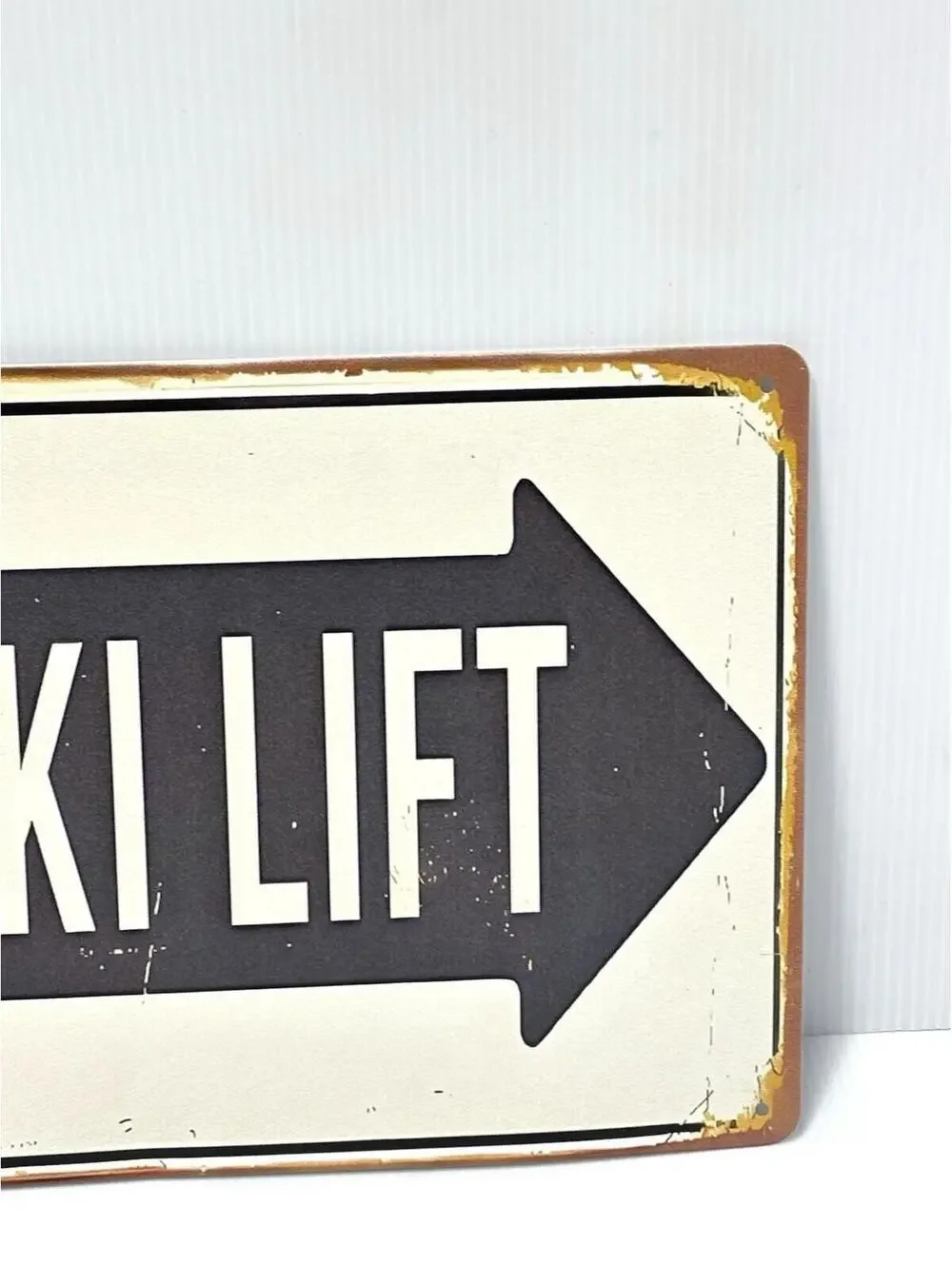 Ski Lift Tin Sign Wall Art Decor VTG Style Gift for Skiers White New Minor Dent